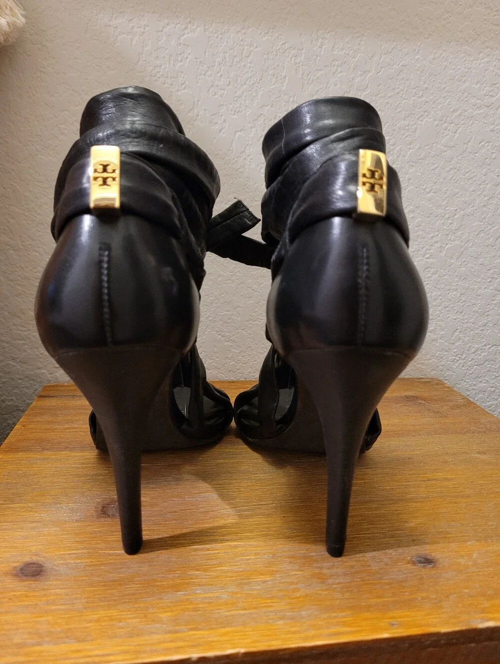 Tory Burch Leather Black Wrap-Around Strappy Stiletto Sandal